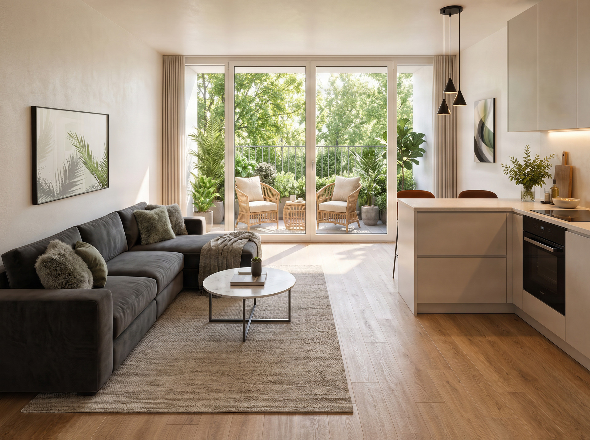 Visualisierung: Wohnzimmer mit Balkon